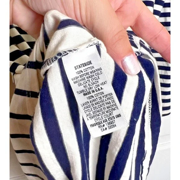 Stateside Midi Dress Womens Large Navy Striped Mixed Stretch Minimalist Beachy - Picture 5 of 8